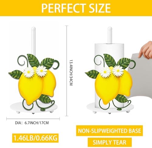Lemon Paper Towel Holder, Spring Summer Lemon Decor for Countertop Cute Farmhouse Home Table, Housewarming Birthday Gifts Yellow
