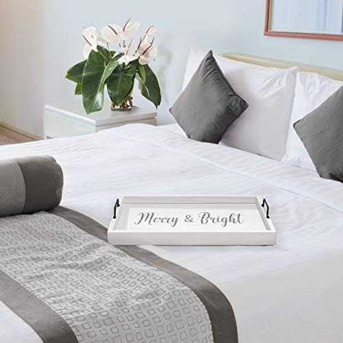Elegant Designs HG2000-WMB Christmas Decoration 15.50" x 12", Decorative Wood Serving Tray w/Handles, White Wash Merry & Bright