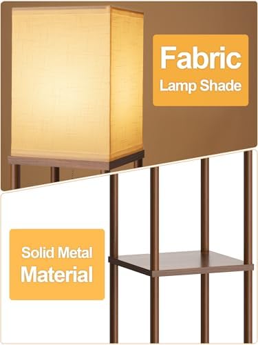 Floor Lamp with Shelves for Living Room Walnut Brown, Shelf Floor Lamp with 3 CCT LED Bulb, Corner Display Standing