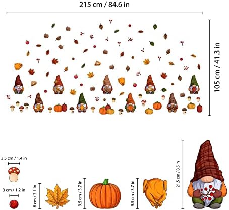 WALPLUS Fall Decor Autumn Window Clings Thanksgiving Decorations Double-Sided Reusable Peel and Stick Removable for Glass Living Room Nursery Room Home Office Thanksgiving Gnomes 102 Pieces