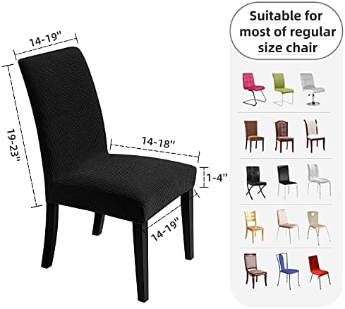 Chair Covers for Dining Room - Stretch Chair Slipcovers for Decorative Seat Protector Armless Removable Washable Elastic Dinner Universal Spandex Solid Chair Slip Covers Set (Black,6)