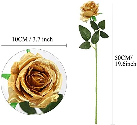10pcs Gold Roses Artificial Flowers, Realistic Faux Rose with Long Stem