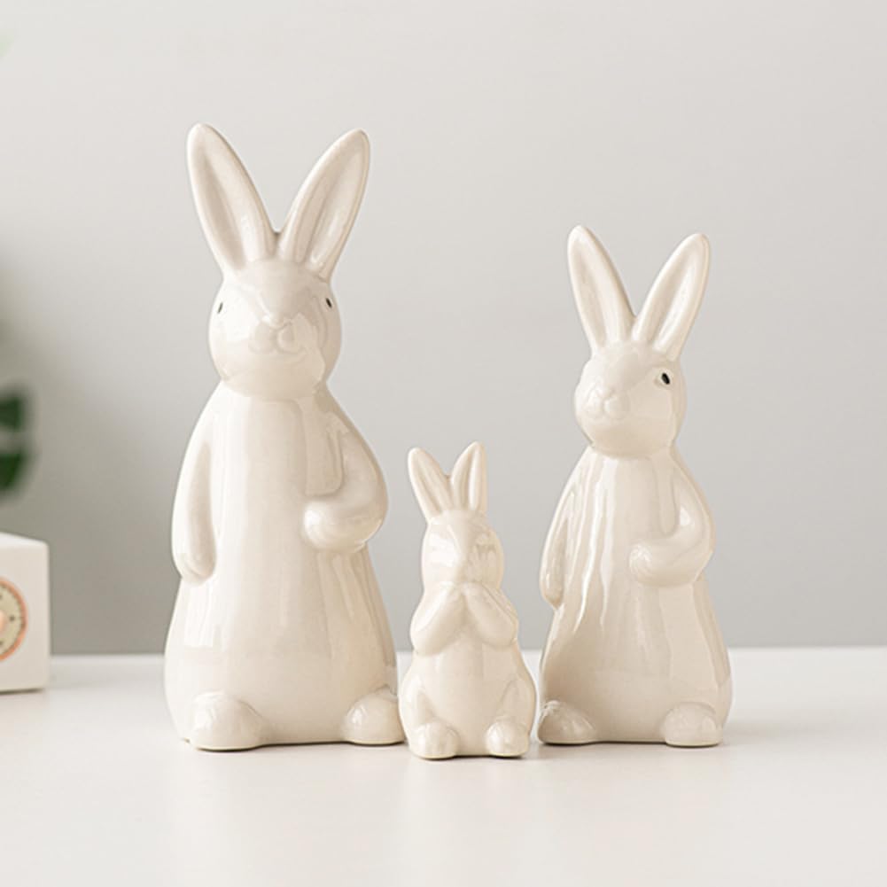 Ceramic Bunny Rabbits Figurine Decor / Large / White