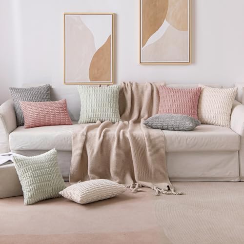 MIULEE Corduroy Decorative Throw Pillow Covers 18x18 Blush Pink Pack of 2