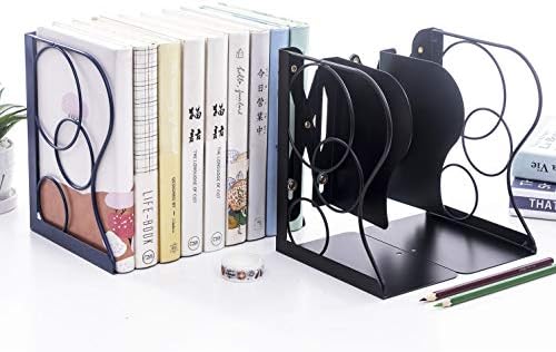 Adjustable Bookends Metal Book Ends for Heavy Book Holder Heavy Duty Bookends Nonskid / Black-round