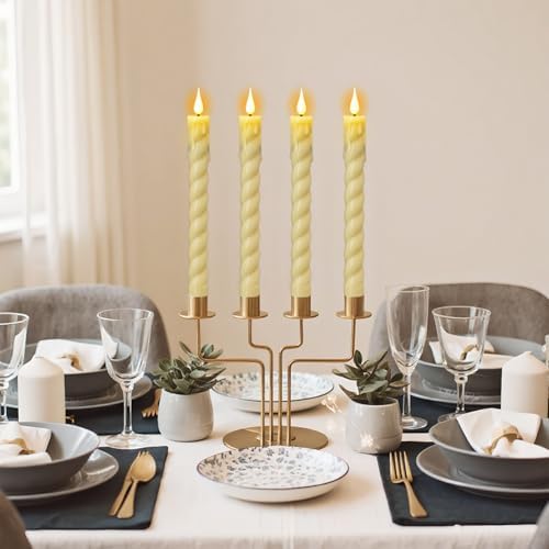 Ivory Flameless Taper Candles Battery Operated with Remote Timer