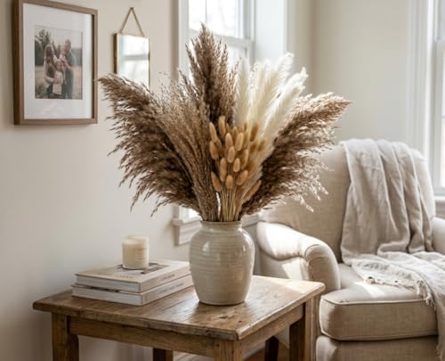 100 Stems Dried Pampas Grass, Boho Table Decor Natural Reed Phragmites Grass, Fluffy Large Pampas Grass, Bunny Tails Flowers Bouquet for Wedding Floral Arrangements Farmhouse Home, Wall Rustic Party