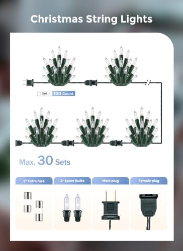 Minetom Clear Christmas String Lights, 100 Count 20 Feet Mini String Lights