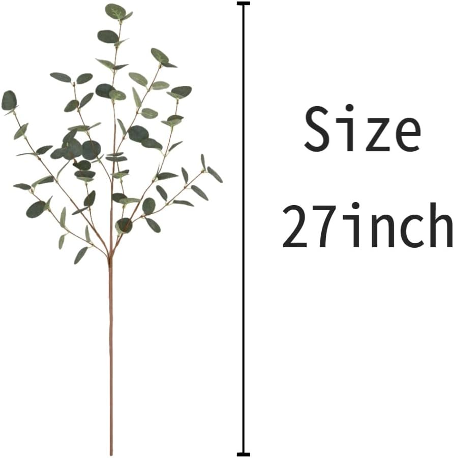27" Eucalyptus Stems Greenery Stems Eucalyptus Leaf Spray in Green Silk / Dark Green / Set of 6