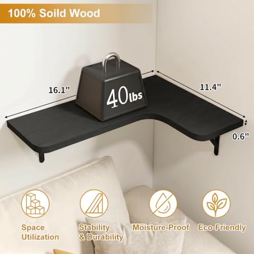 Fixwal Conner Shelves Wall Mounted for Decor, Black Set of 5