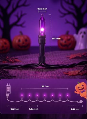 2 Pack Purple Halloween Lights, 100LED Outdoor Indoor Christmas Mini Lights
