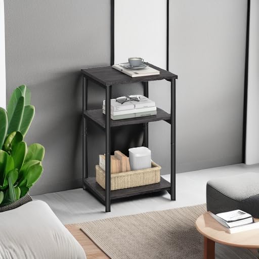 VASAGLE Side Table, Small End Table, Tall Nightstand, Steel Frame
