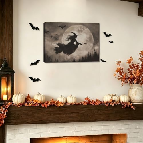 ILLBDR Halloween Flying Witch Canvas Wall Art 16x24 inch