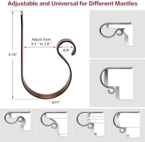 MSHALADE Christmas Stocking Holders for Mantle Set 4,Lightweight Stocking Holder No-Slip Stocking Hangers for Mantel Fireplace,Adjustable Mantel Stocking Hooks