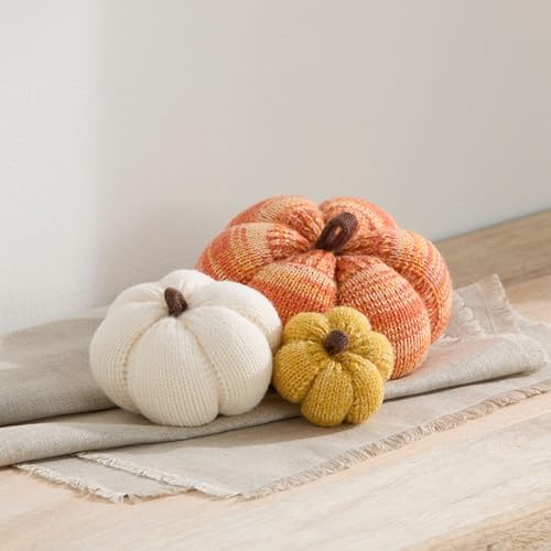 Set of 3 Multi-size Cozy Knit Pumpkins (Candy Corn Large Multi-size set)