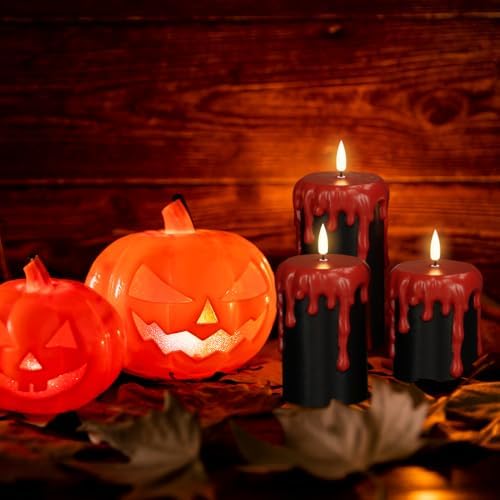 Black Halloween Flameless Candles Battery Operated with 6H Timer