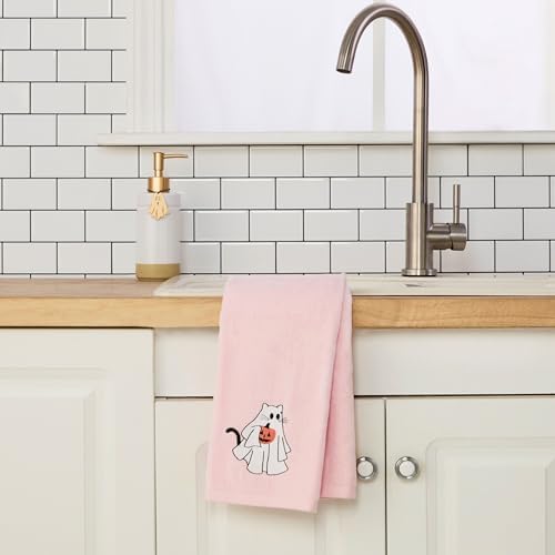 SKL Home Halloween Ghost Cat Hand Towel Set-2pc, 100% Cotton, Pink
