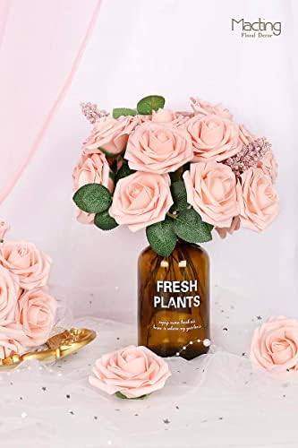 30PCS Blush Pink Artificial Roses with Stems, Real Touch Foam Flowers
