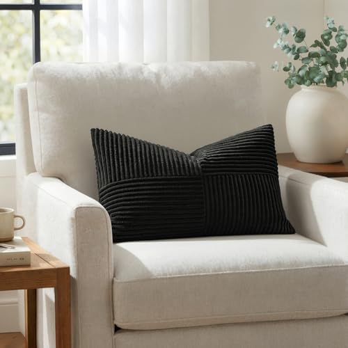 MIULEE Black Decorative Lumbar Throw Pillow Covers 14x24 Inch 2 Pack