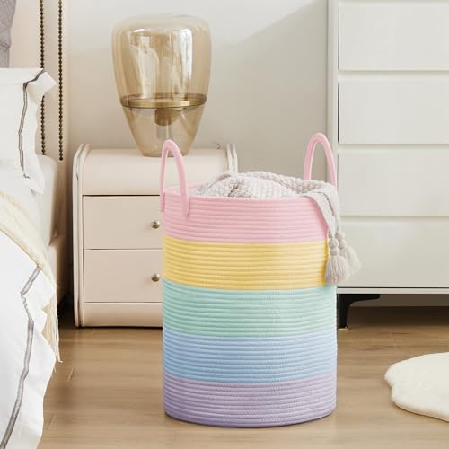 YOUDENOVA Cotton Rope Laundry Hamper Basket, 58L Blanket Basket for Nursery