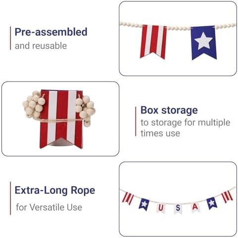 GreenD 4th of July Decorations 9.84FT 4th of July Garland Red White and Blue Garland with American Flag Style Patriotic Garland July 4th Decor Memorial Day Independence Day Mantel Wall Party Decor