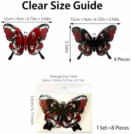 Halloween Butterfly Wall Stickers Skull Rose 3D Butterflies Wall Decoration Red Butterfly Designs Holiday Gift Decor for Party Home Office Shop Decorations Supplies-12 Pcs