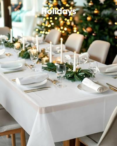 Pureegg Plastic Table Cloth Disposable 54 x 156 Inch 10 Packs, White