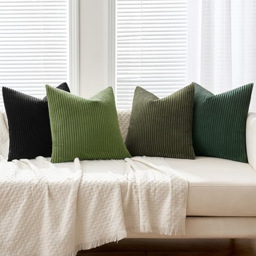 MIULEE Soft Corduroy Decorative Throw Pillow Covers Neutral Green 18x18