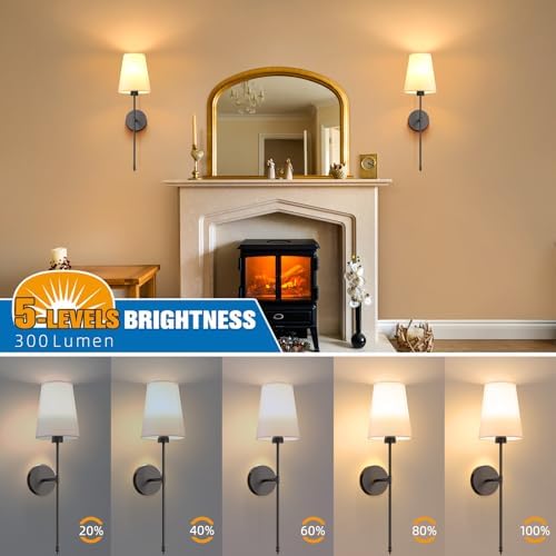 NIORSUN 25.4 inch Battery Operated Wall Sconce Set of 2,Black Rechargeable Wall Lights with 10400mAh Dimmable