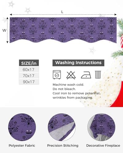 Halloween Mantel Scarf for Fireplace, Haunted House Ghost Purple Halloween Fireplace Cover Decorations Indoor Trick or Treat Mantel Top Scarf Runner for Seasonal Fall Holiday Party, 17 x 90 Inch