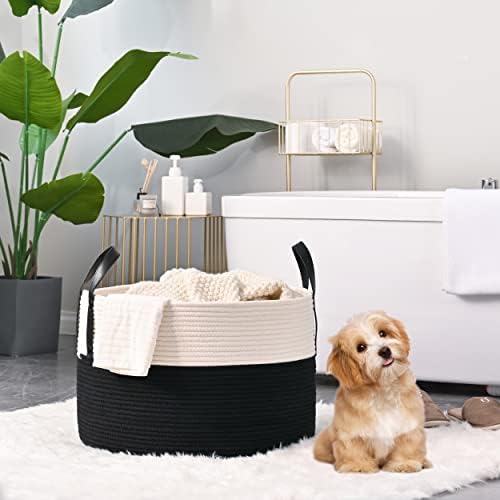 KAKAMAY Large Blanket Basket (20"x13"),Woven Baskets for storage Baby Laundry Hamper, Cotton Rope Blanket Basket for