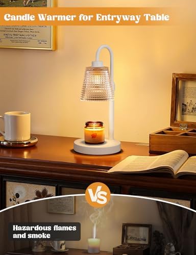 White Candle Warmer Lamp with Timer, Dimmable Candle Warmer for Jar Candles, Height Adjustable Wax Melts Warmer