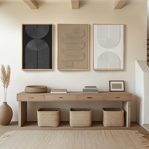 Large Framed Neutral Abstract Wall Art for Living Room, Modern 3D Artwork
