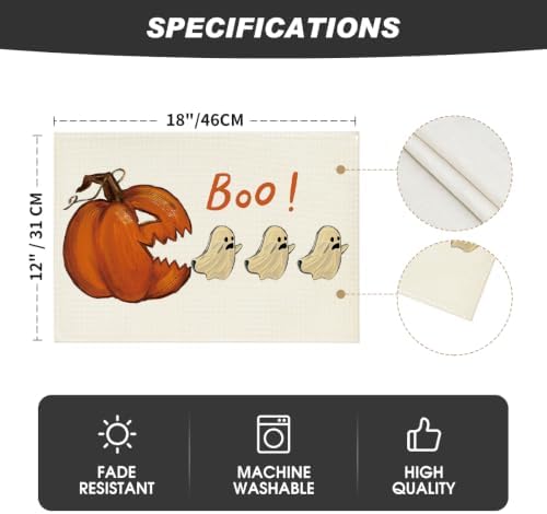 Artoid Mode Beige Boo Ghost Halloween Placemats Set of 4-12 x 18 Inch