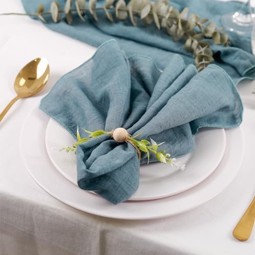 Handmade Farmhouse Napkin Rings Set of 8, Eucalyptus Napkin Rings with Wooden Bead Greenery Leaves Rustic Napkins Holder for Easter Banquet Celebration, Wedding Parties Dinner Table Decor