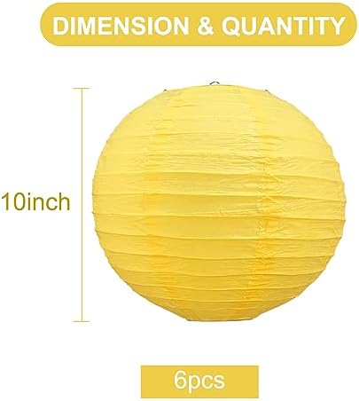 BEISHIDA 10Inch Yellow Paper Lanterns 6 Packs Hanging Round Chinese Lantern