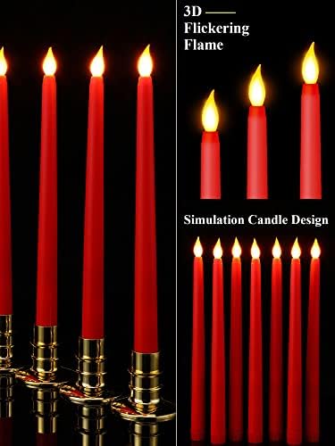 Treela Battery Operated LED Taper Candles,Basic,11 Inch,Red