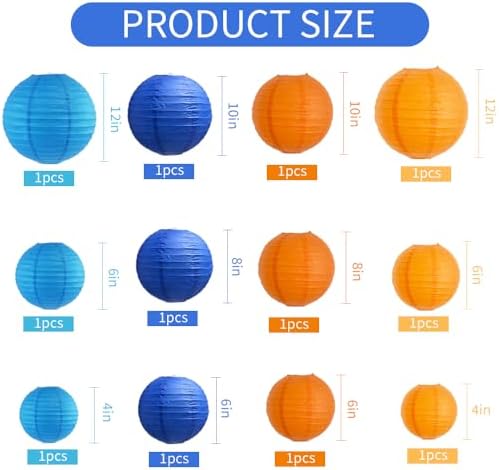BEISHIDA Blue Orange Paper Lantern 12Pcs 4/6/8/10/12Inch Round Chinese Lamp