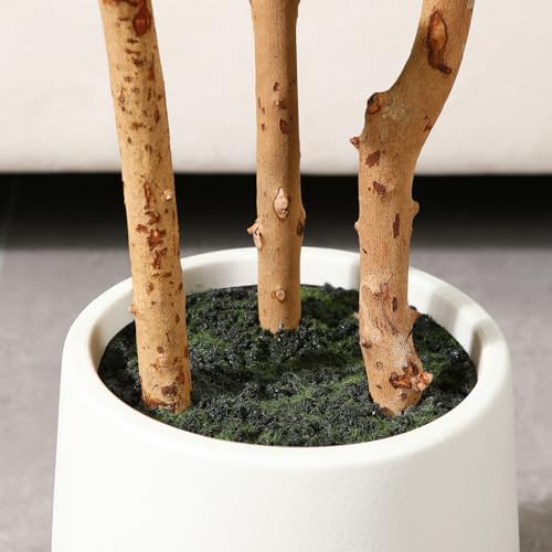 Artificial Fiddle Leaf Fig Tree with White Planter,5ft Tall Fake Tree with Natural Wood Trunk for Home Decor, Faux