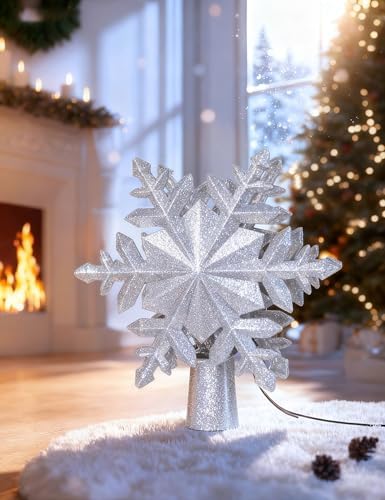 DG-Direct Christmas Tree Topper with 6 Rotating Projection Patterns, Silver