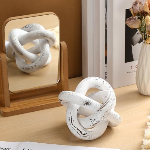 Yalikop 3 Link Wood Knot Decor Rustic Table Shelf Accents, Retro White