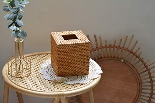 Rattan Tissue Box Cover Woven Facial Napkin Holder Square / Natural / 5.5 x 5.5 x 5.9