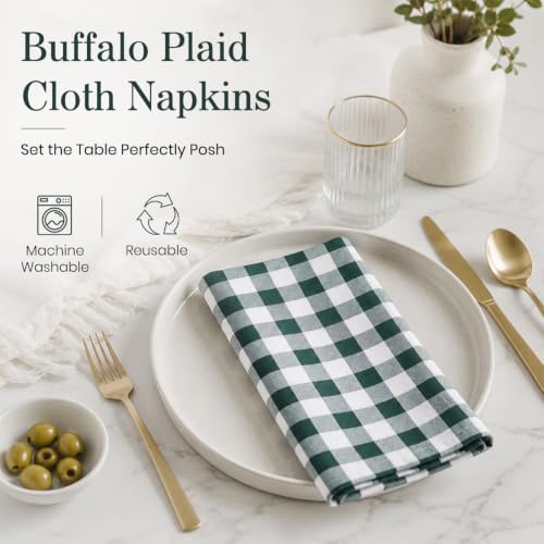 Blue Needles Gingham Buffalo Plaid Cotton Dinner Napkins Set of 12-18"x18"