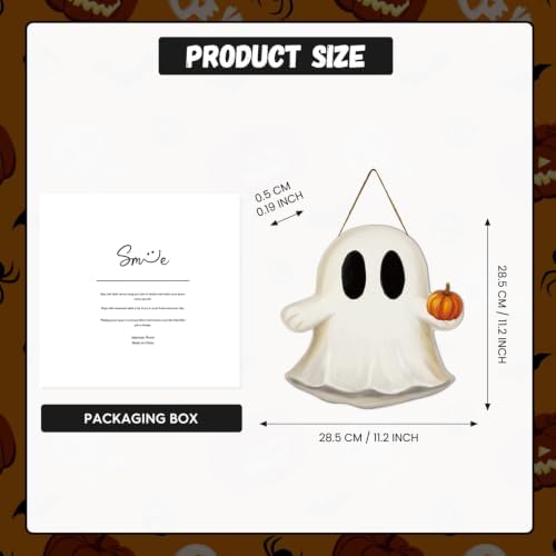 Smile Halloween Wooden Door Hanger with Cute Ghost Design Wall Decor