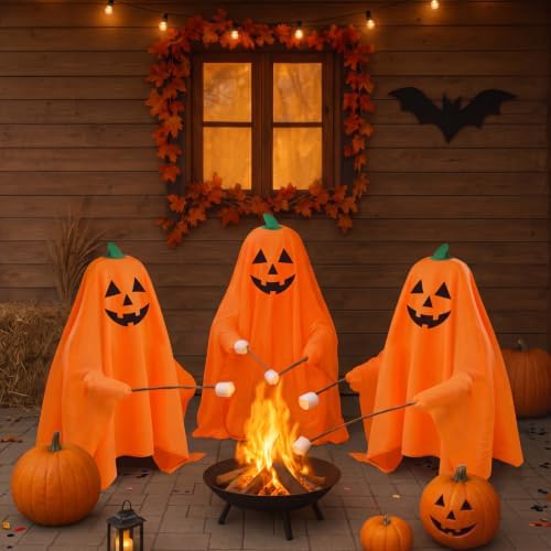 Fanfanwin 4 Pack Halloween Chair Covers Spooky Pumpkin Chair Back Covers