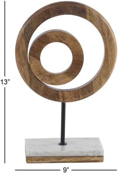 Mango Wood Geometric Decorative Sculpture Circle Home Decor Statue / 9 x 4 x 13