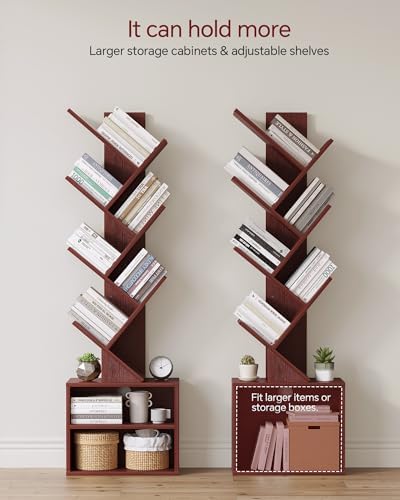 SUNMORY 6 Tier Tree Bookshelf, Tall Small Bookcase with Storage Cabinet