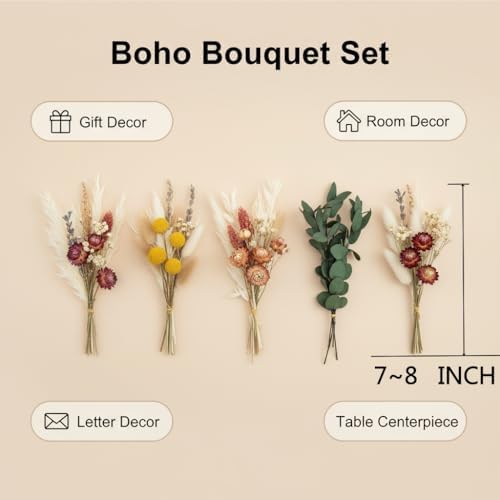 16 Varieties Dried Flowers Set, Mini Natural Dried Flowers Bulk with Stems for Vase Fillers, DIY Crafts, Wreath Making, Rustic Farmhouse Boho Home Decor, Wedding Floral Arrangement Brown Mix (7"-8")