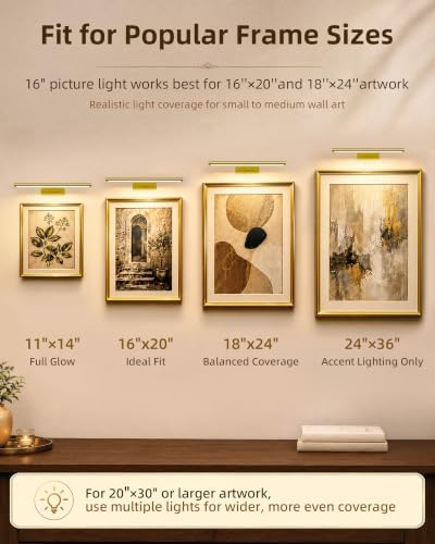 EZVALO Picture Light for Wall, 4800mAh Rechargeable Wireless Remote, 16‘’ Dimmable Magnetic LED Art Display Light with