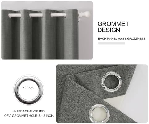 MIULEE 100% Blackout Linen Curtains for Bedroom 52x54 Inches Dark Grey